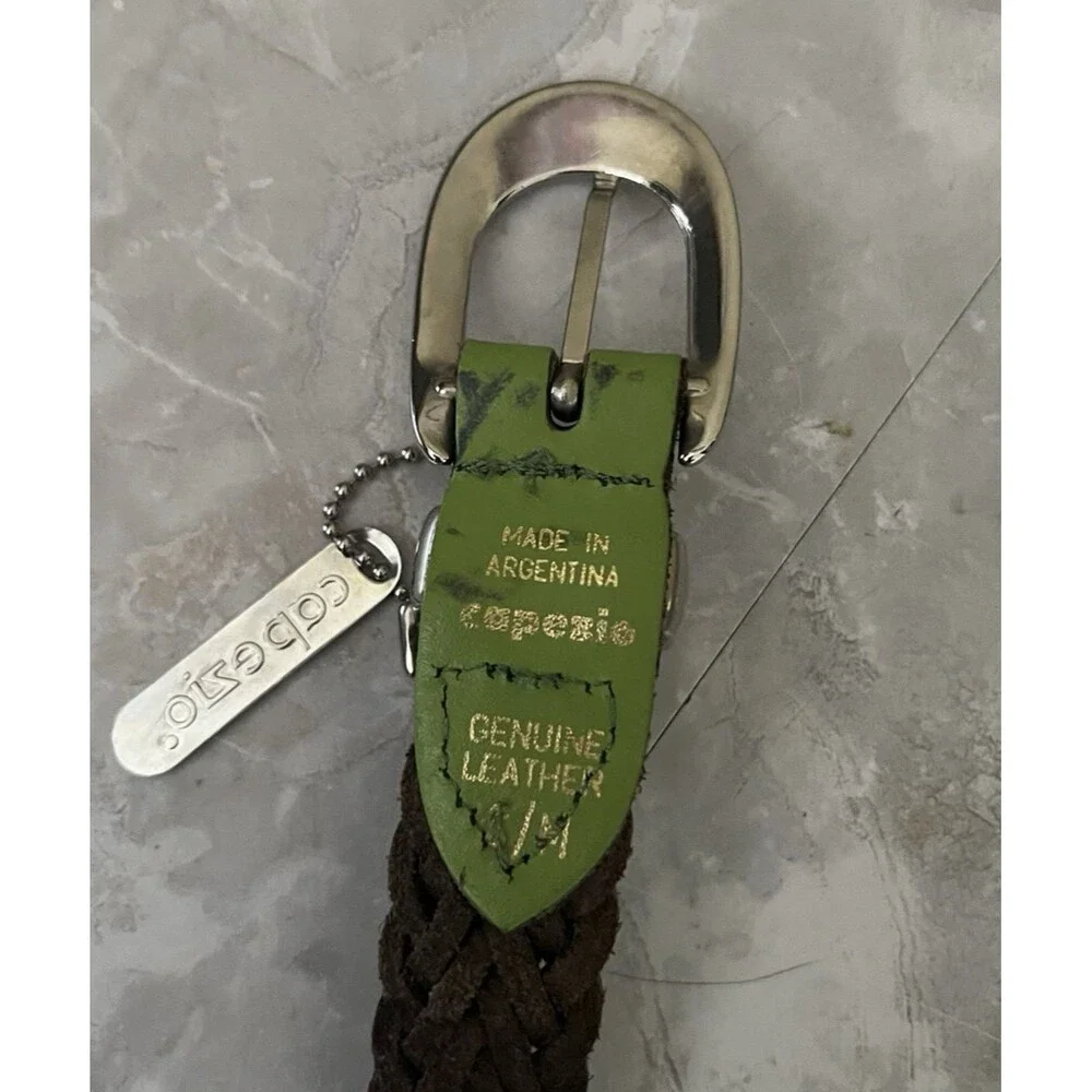 Capezio Womens Braided Woven Belt Genuine Leather Green S/M Argentina Vtg